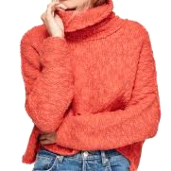 Free People Women's Big Easy Coral Cowl Neck Long Sleeves Pullover Sweater Sz L - Picture 1 of 9